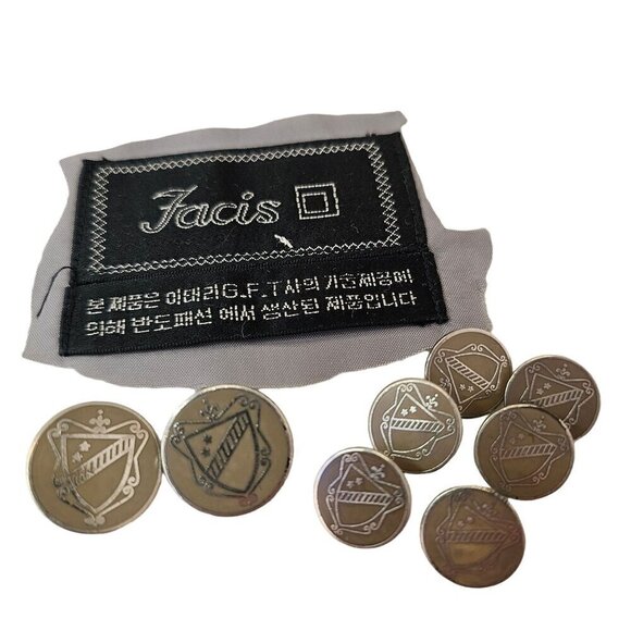 Facis 8 Metal Coat of Arms Buttons + Label Beige Enamel on Silver Tone Vintage - Picture 4 of 5